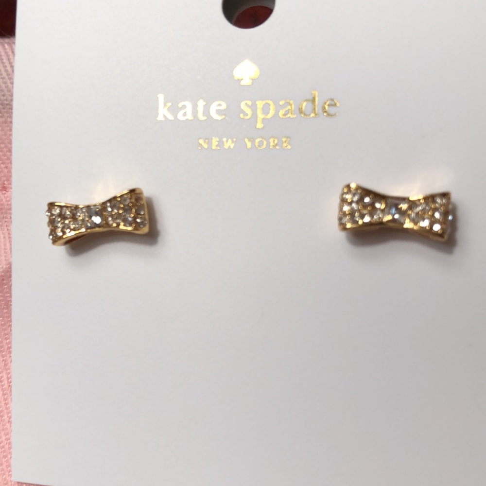 KATE SPADE NWT CUBIC ZIRCONIA/GOLD-TONE “READY SET BOW” PAVÈ BOW STUD EARRINGS